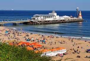 Anglia, Bournemouth, tengerpart, strand, nyaralás, turizmus, Atlanti óceán